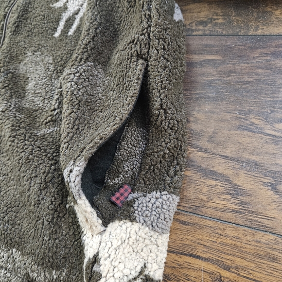 Vintage Y2K Woolrich Brown Sherpa Horse Pattern Jacket w/ Suede Collar Sz Large - Picture 7 of 10